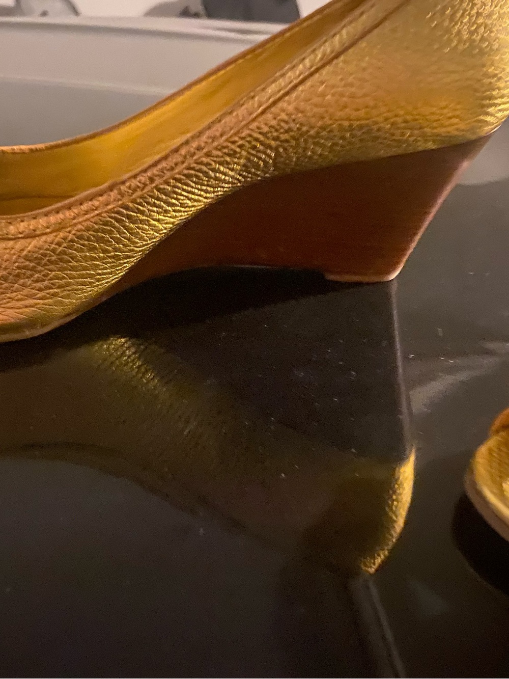 Tory Burch Rose Gold Metallic Peep-Toe Wedges - Picture 3 of 7